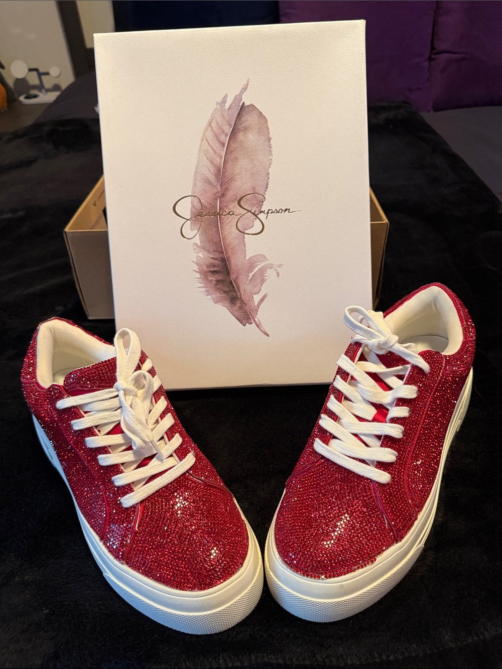 Jessica Simpson sparkling red platform sneakers with white laces